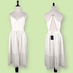 NBD Dress S White Straps Back Keyhole‎ Mesh Skirt NWT minimalist party beachy